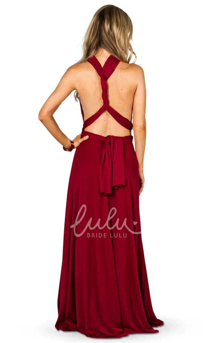 Halter Sleeveless Chiffon Bridesmaid Dress with Ruching Modern Convertible Style