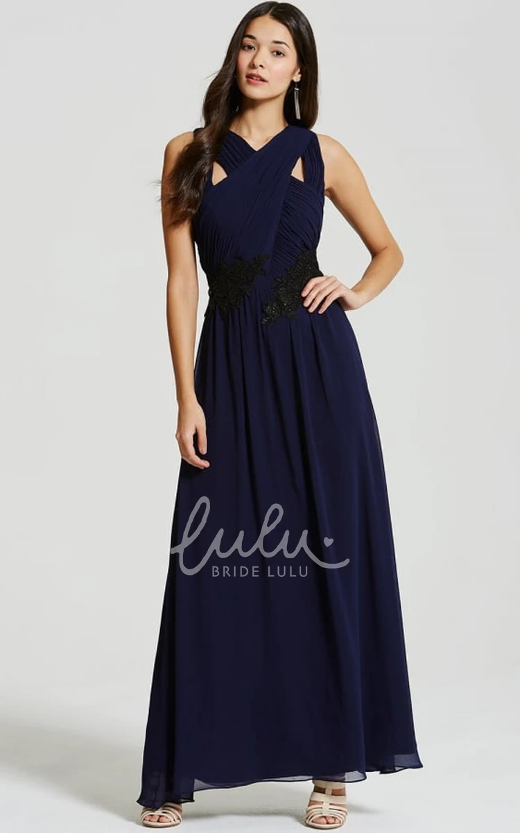 Ankle-Length Strapped Sleeveless Chiffon Bridesmaid Dress with Appliques 2024 Women Elegant