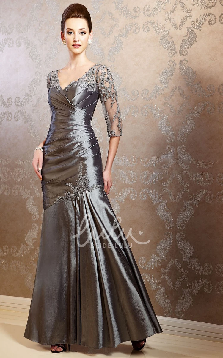 Appliqued Pleated Taffeta Gown Flowy Prom Dress