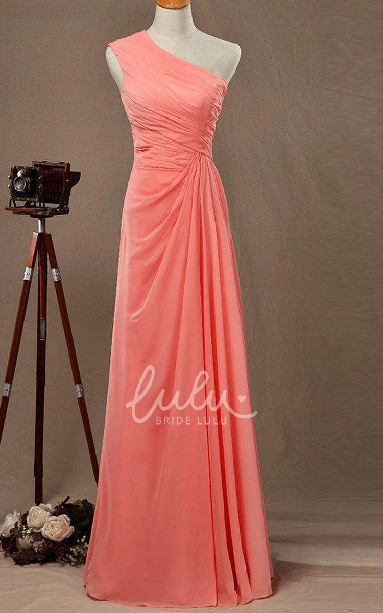 Sleeveless Bridesmaid Dress with Ruched Bodice and One-Shoulder Design