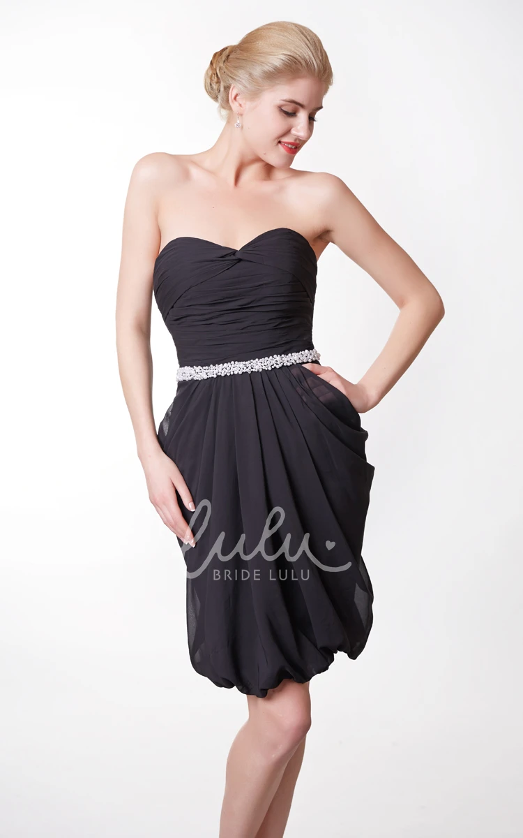 Beaded Strapless Chiffon Bridesmaid Dress with Puff Style Cute & Short