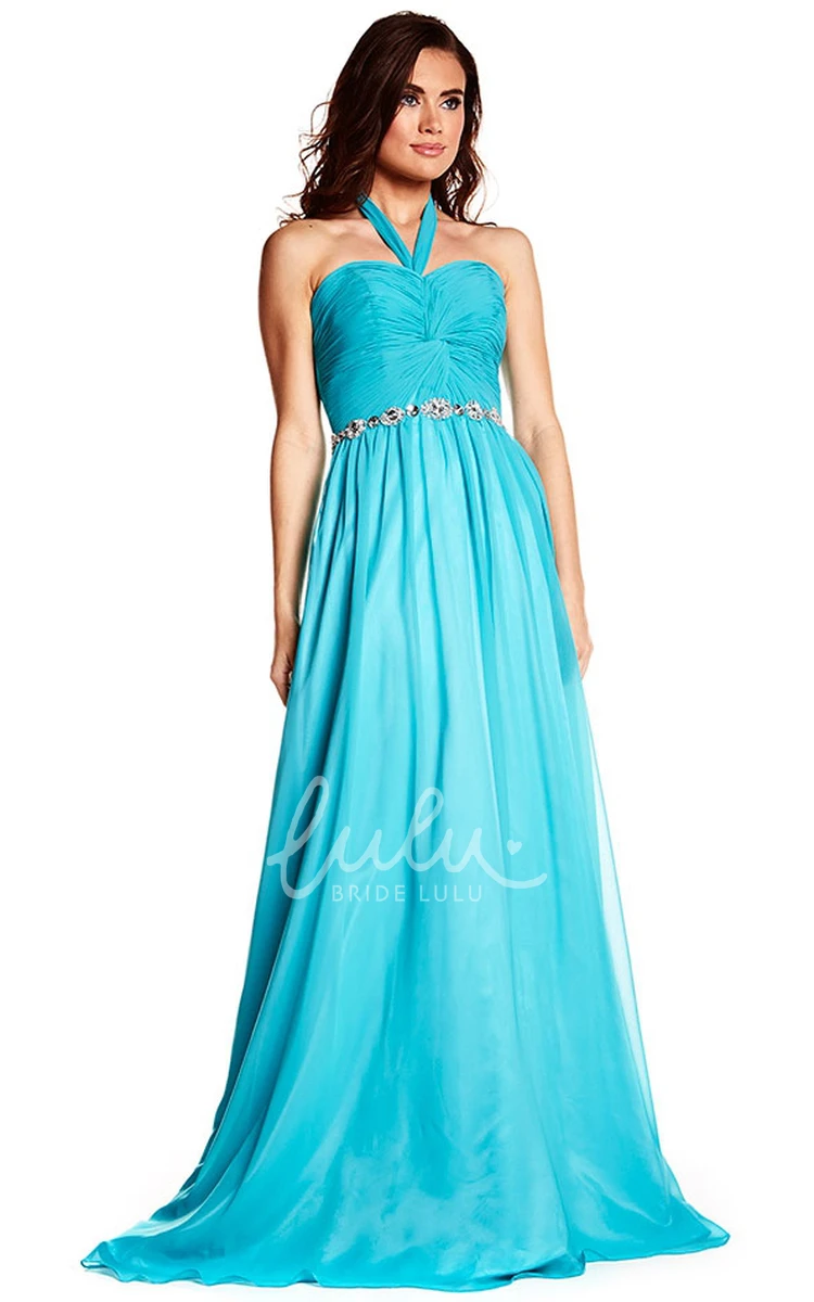 Criss-Cross Halter Chiffon Prom Dress Sleeveless Floor-Length