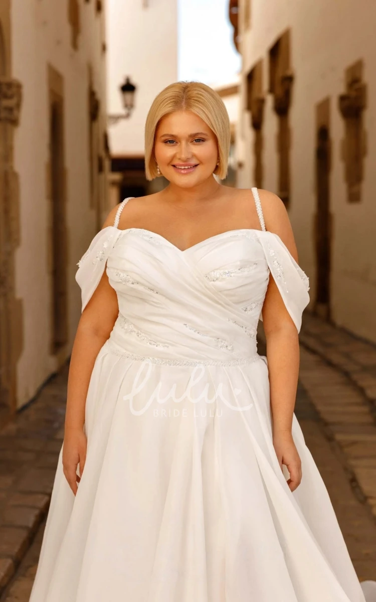 Plus Size Adorable Spaghetti Straps Charming Front Split with Sequins Wedding Dress