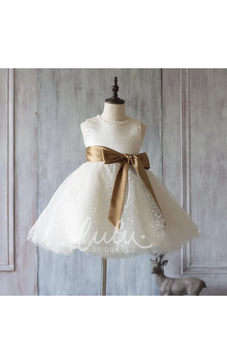 Beading Neck A-Line Tulle Junior Bridesmaid Dress in Off White
