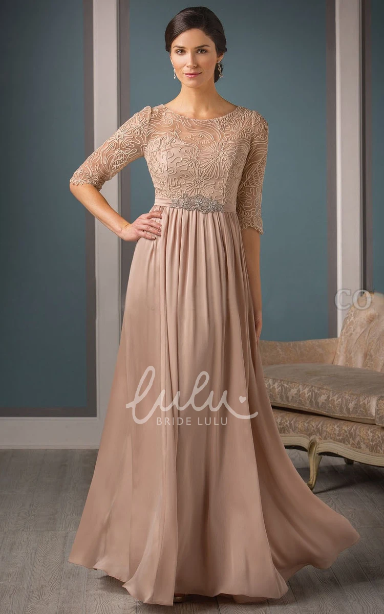 A-Line Pleated Long Mother Of The Bride Dress with Half Sleeves