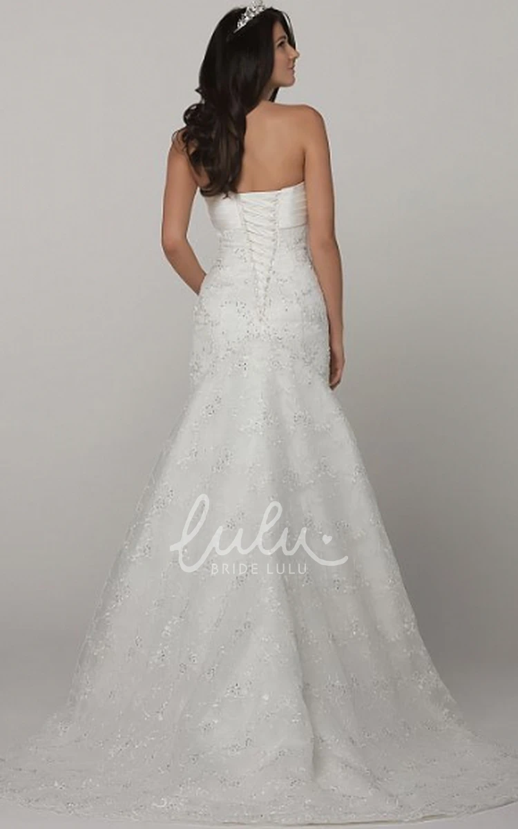 Strapless Lace A-Line Wedding Dress with Lace-Up Back Classic Wedding Dress