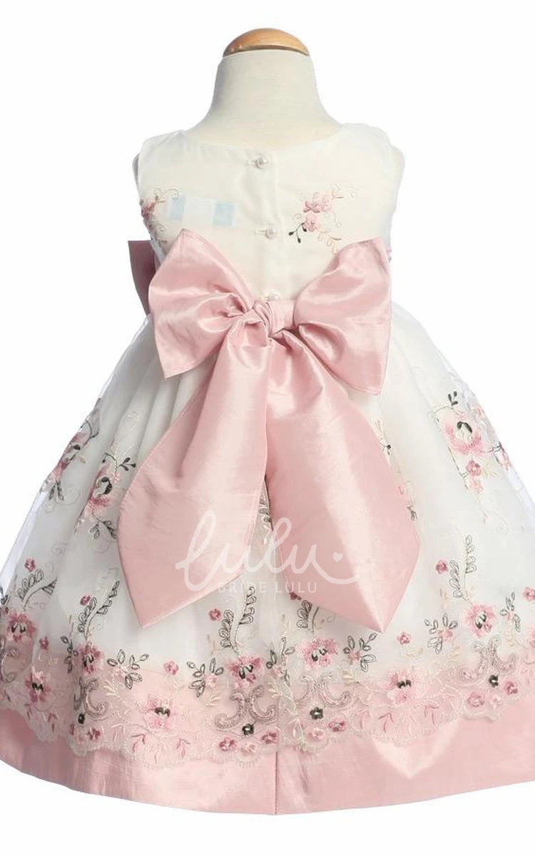 Split Organza Flower Girl Dress Tea-Length Embroidered