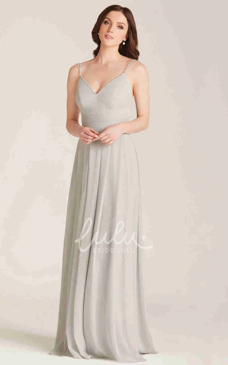 Sheath Chiffon Spaghetti Long Bridesmaid Dress Classy Bridesmaid Dress