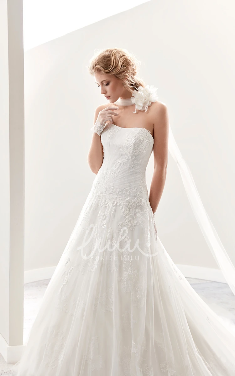 Pleated Details Strapless A-Line Wedding Dress with Brush Train