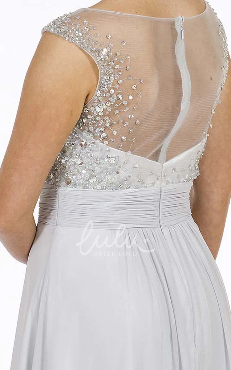 Floor-Length A-Line Chiffon Prom Dress Beaded Scoop-Neck Sleeveless