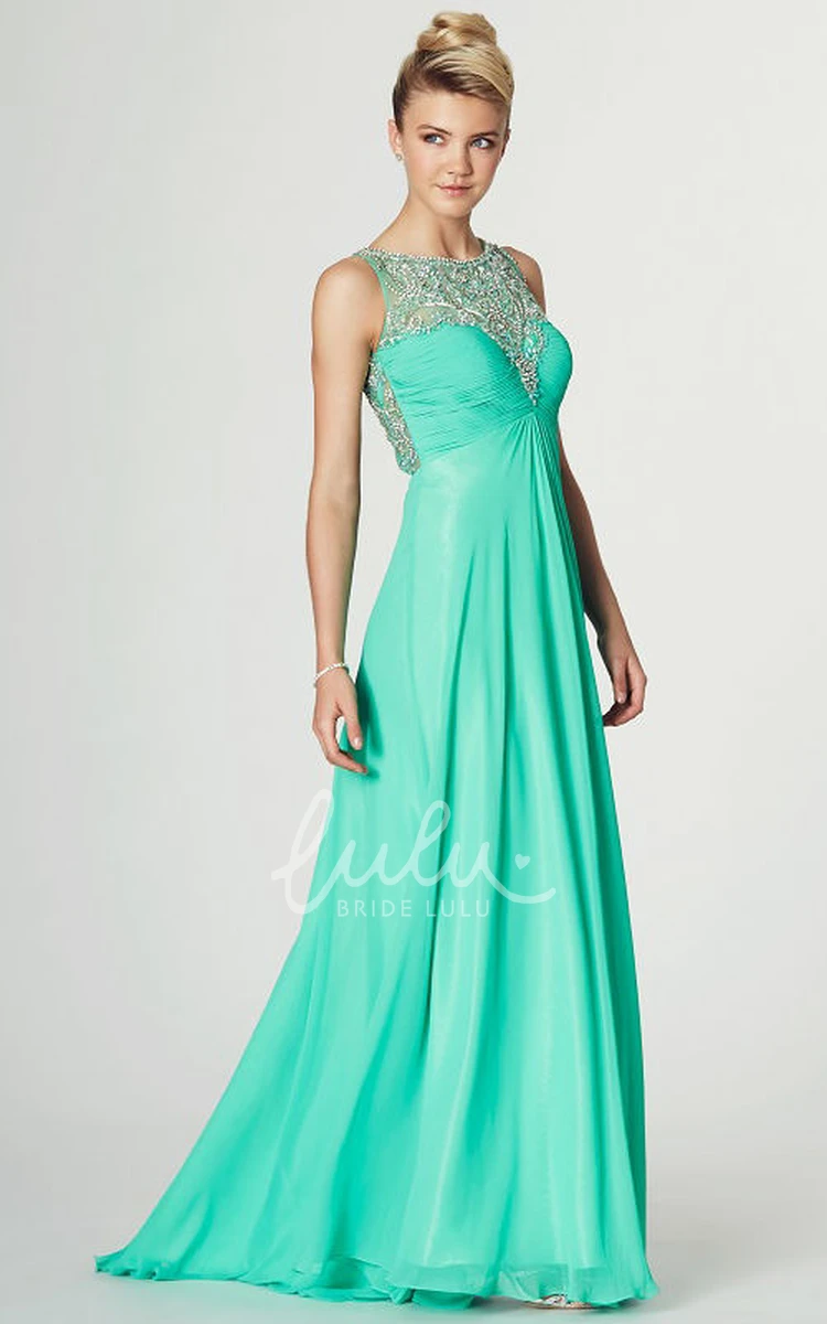 Floor-Length A-Line Jewel-Neck Beaded Chiffon Prom Dress Modern Formal Dress