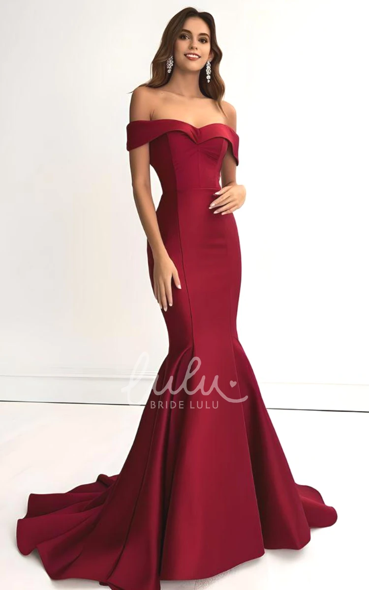 Satin Off-the-shoulder Evening Dress with Mermaid Silhouette and Train Modern Evening Dress with Satin and Mermaid Silhouette
