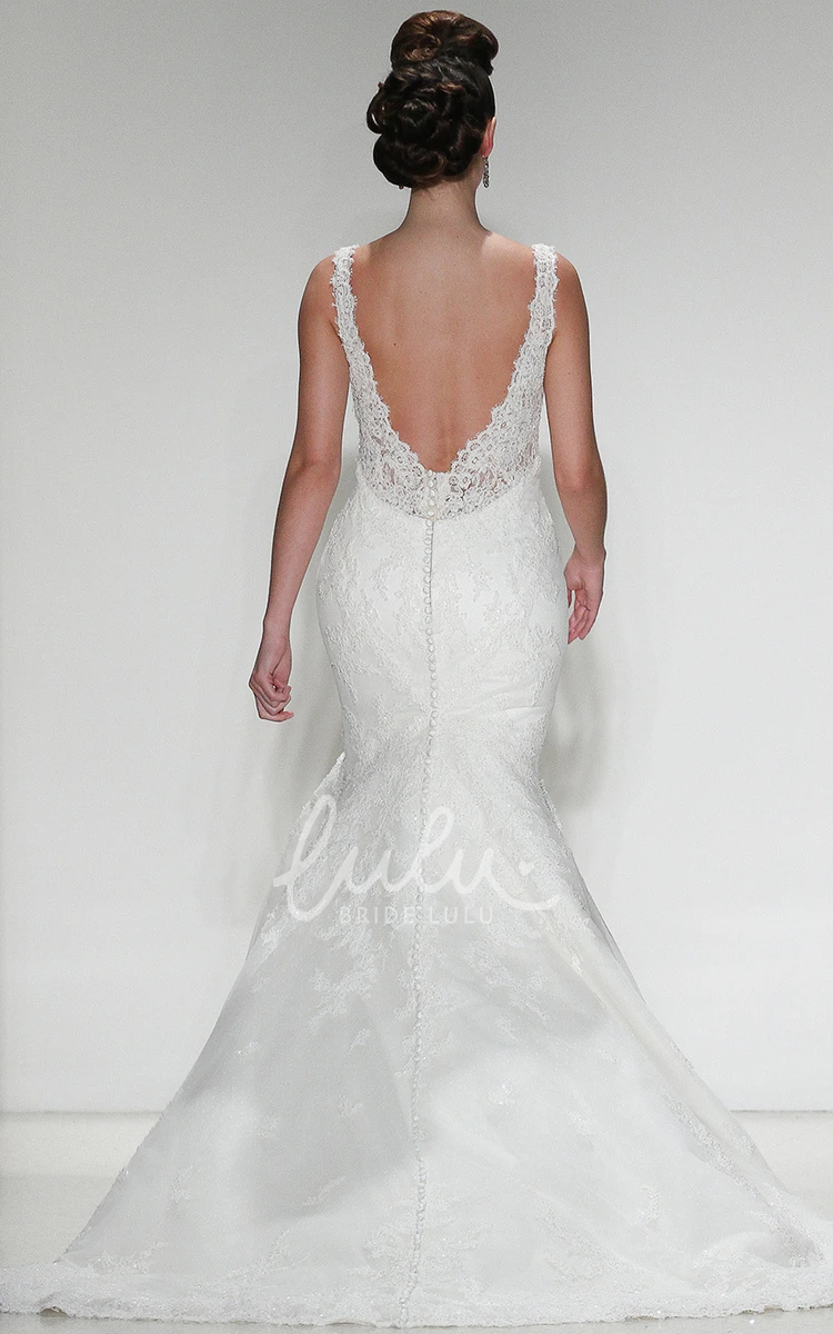 Sleeveless Mermaid Wedding Dress with V-Neck and Lace Appliques