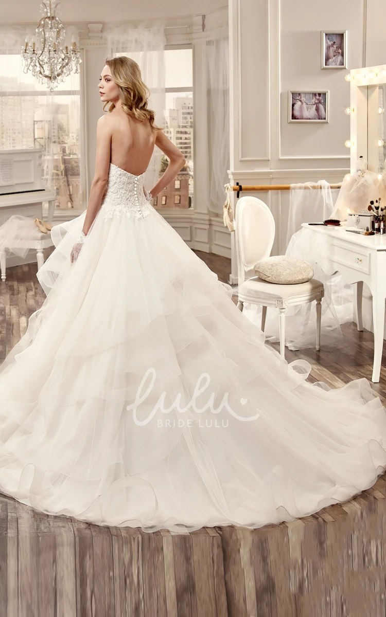 Cascading Ruffles Sweetheart Wedding Dress with Floral Waist Romantic Bridal Gown