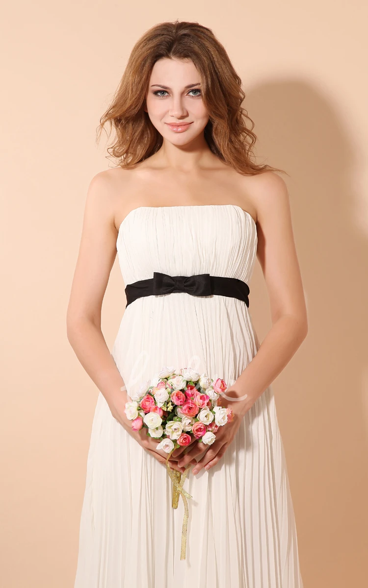 Chiffon Empire Dress with Draping and Satin Sash Classy Bridesmaid Dress