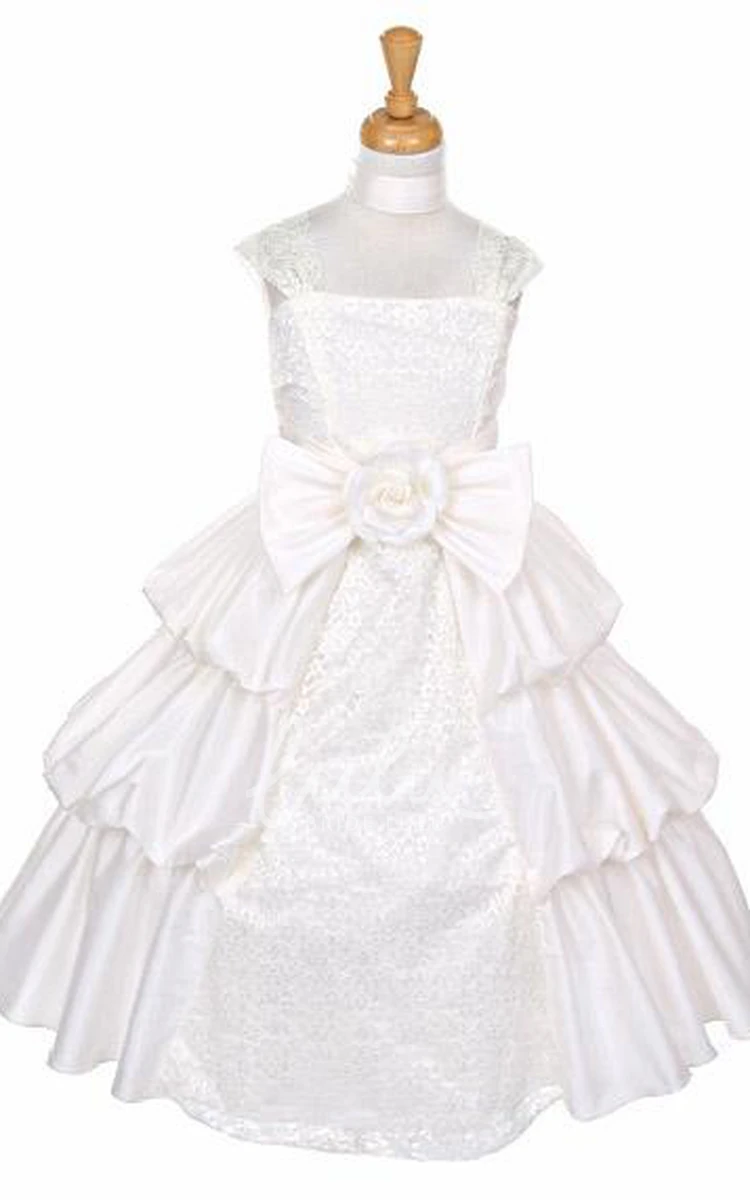 Lace Flower Girl Dress Ankle-Length with Sash and Bow