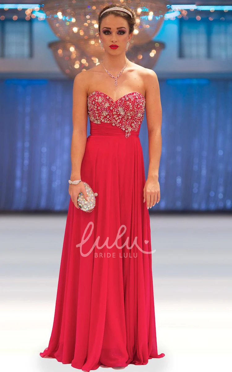 Chiffon Sweetheart Sheath Prom Dress with Beading and Pleats Floor-Length