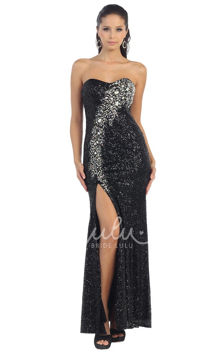 Sleeveless Sequin Bridesmaid Dress with Beading and Split Front