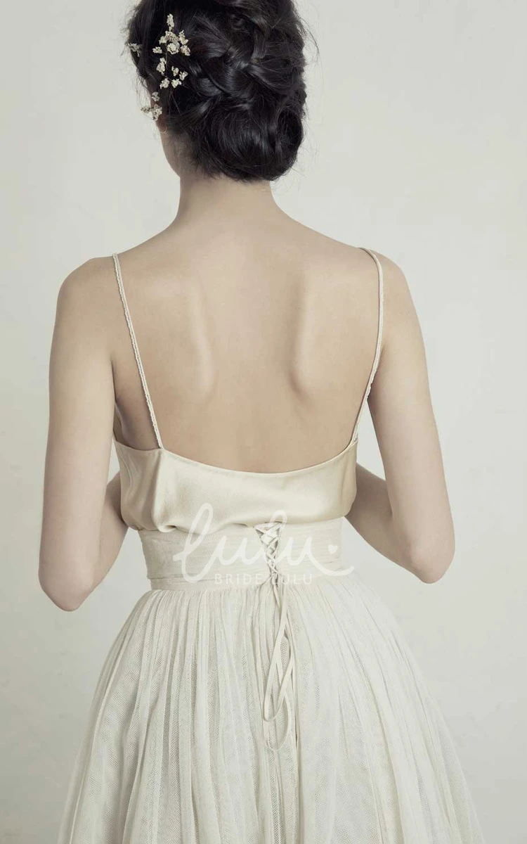 Satin A Line Tea-length Sleeveless Wedding Dress with Ruching Modern & Elegant