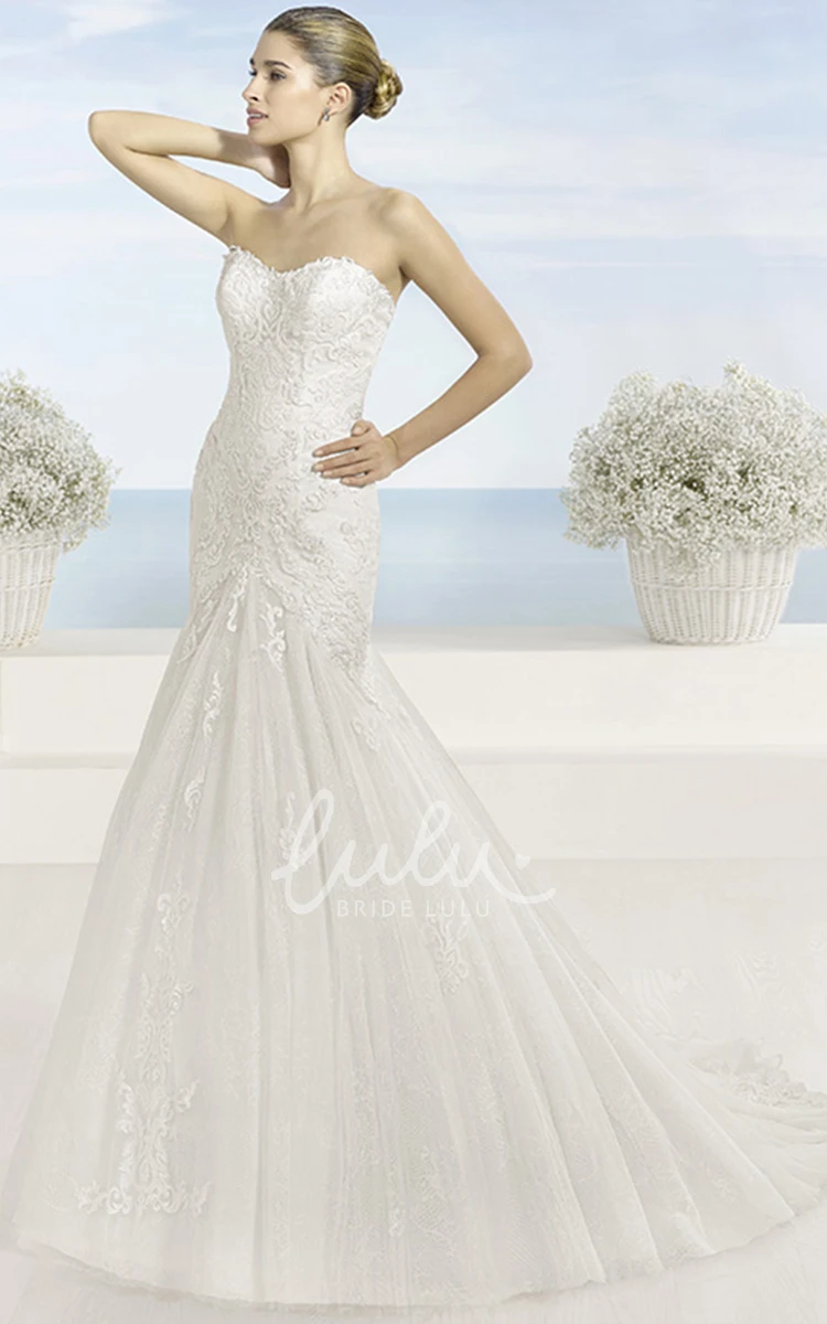 Mermaid Sweetheart Lace Wedding Dress with Pleats and Low V-Back