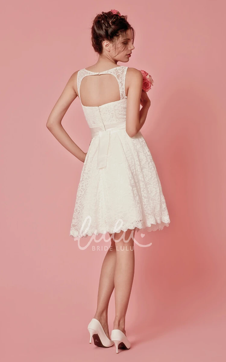 Lace Sleeveless A-Line Short Wedding Dress with Scoop Neckline