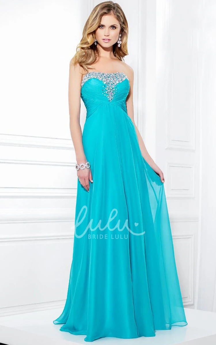 Sleeveless Strapless Ruched Chiffon Prom Dress with Beading Floor-Length Casual Beach