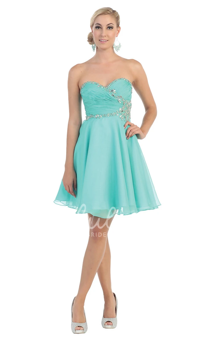 Sweetheart Mini A-Line Chiffon Dress with Criss Cross and Beading Prom Dress