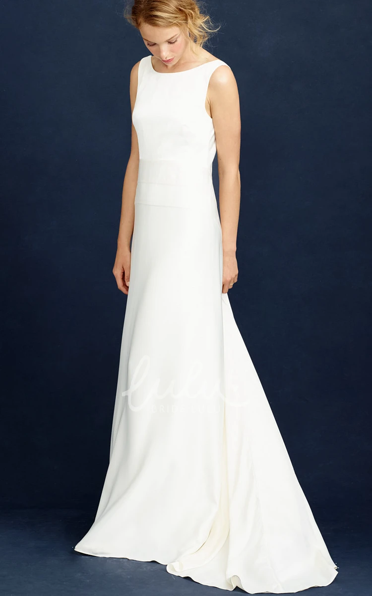 Satin Chiffon Sheath Wedding Dress with Scoop Neck and Sleeveless Design