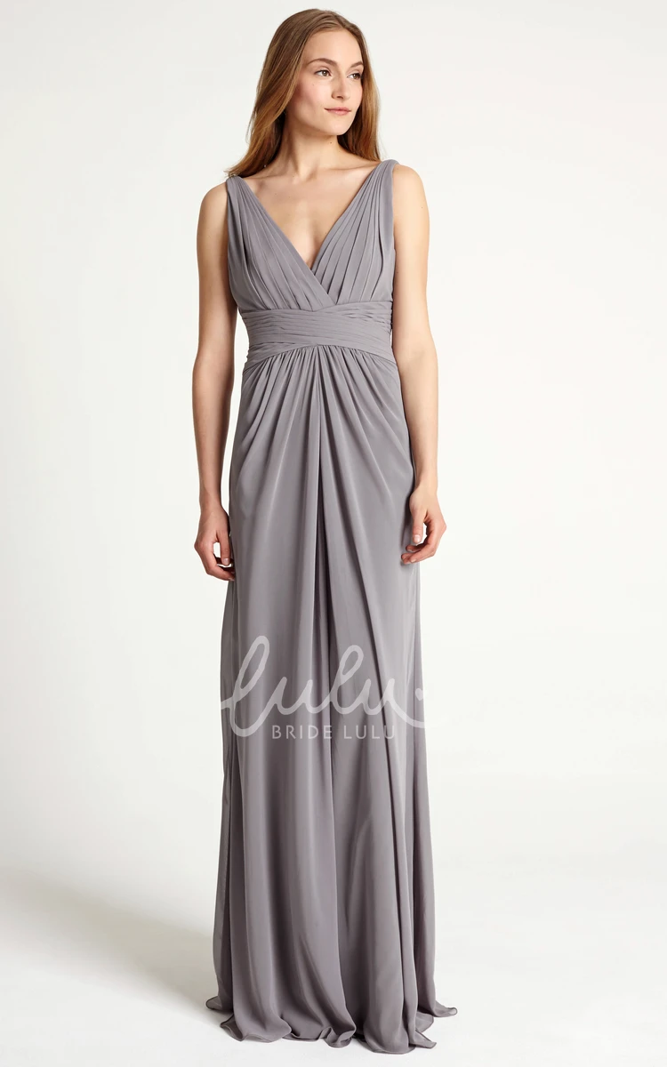 Floor-Length Sleeveless Ruched V-Neck Chiffon Bridesmaid Dress Classy Floor-Length Sleeveless Ruched Chiffon Bridesmaid Dress