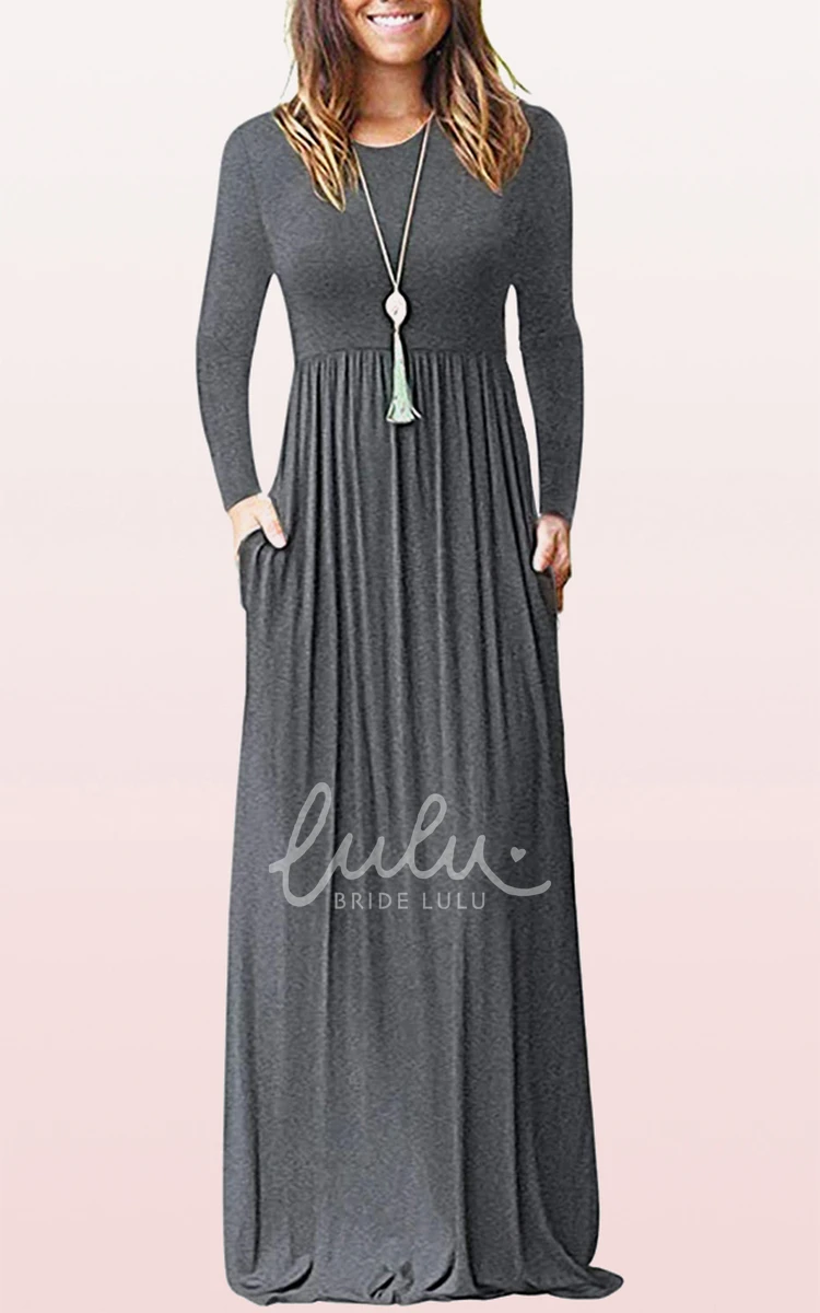 Long Sleeve A-Line Bateau Mother Dress with Pockets Casual Jersey