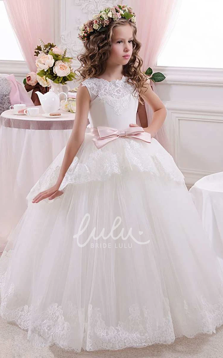 High Neck Tulle Ball Gown Dress with Sleeveless and Floor-length Bow