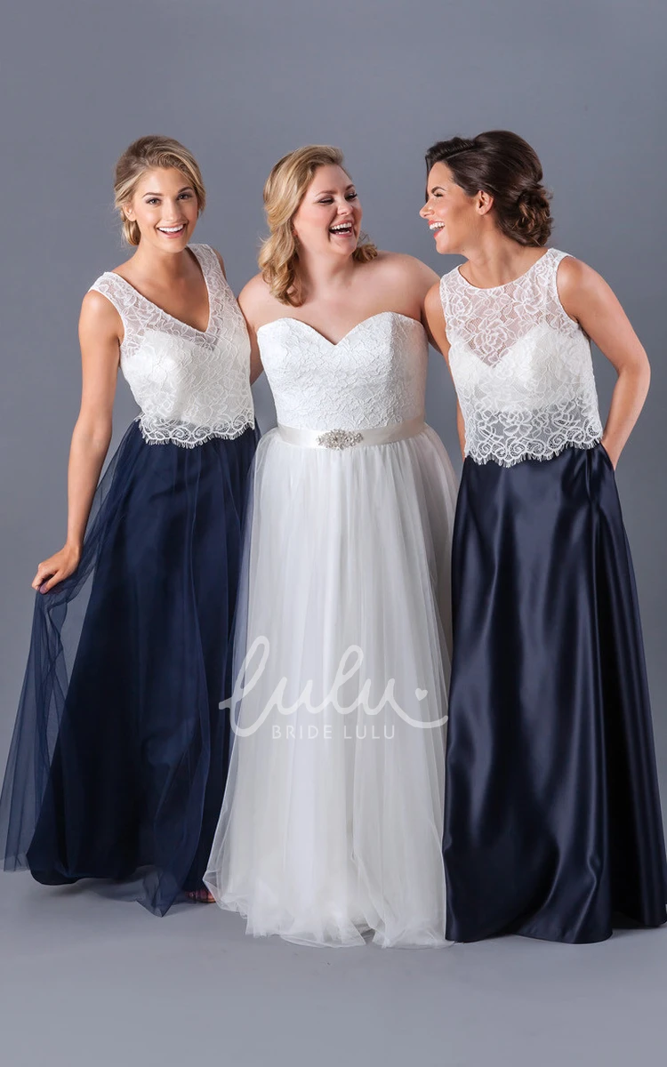 Sleeveless Lace Tulle Bridesmaid Dress V-Neck Elegant Women's Dress