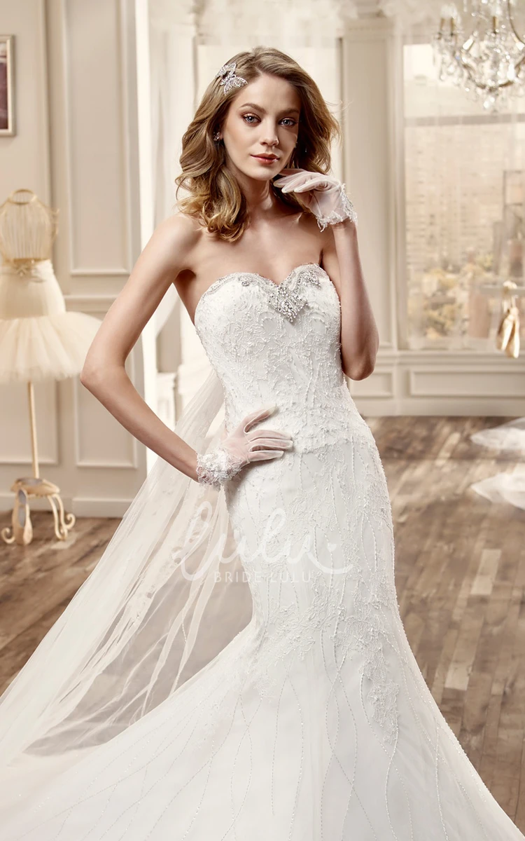 Beaded Bust Mermaid Wedding Dress with Court Train and Sweetheart Neckline