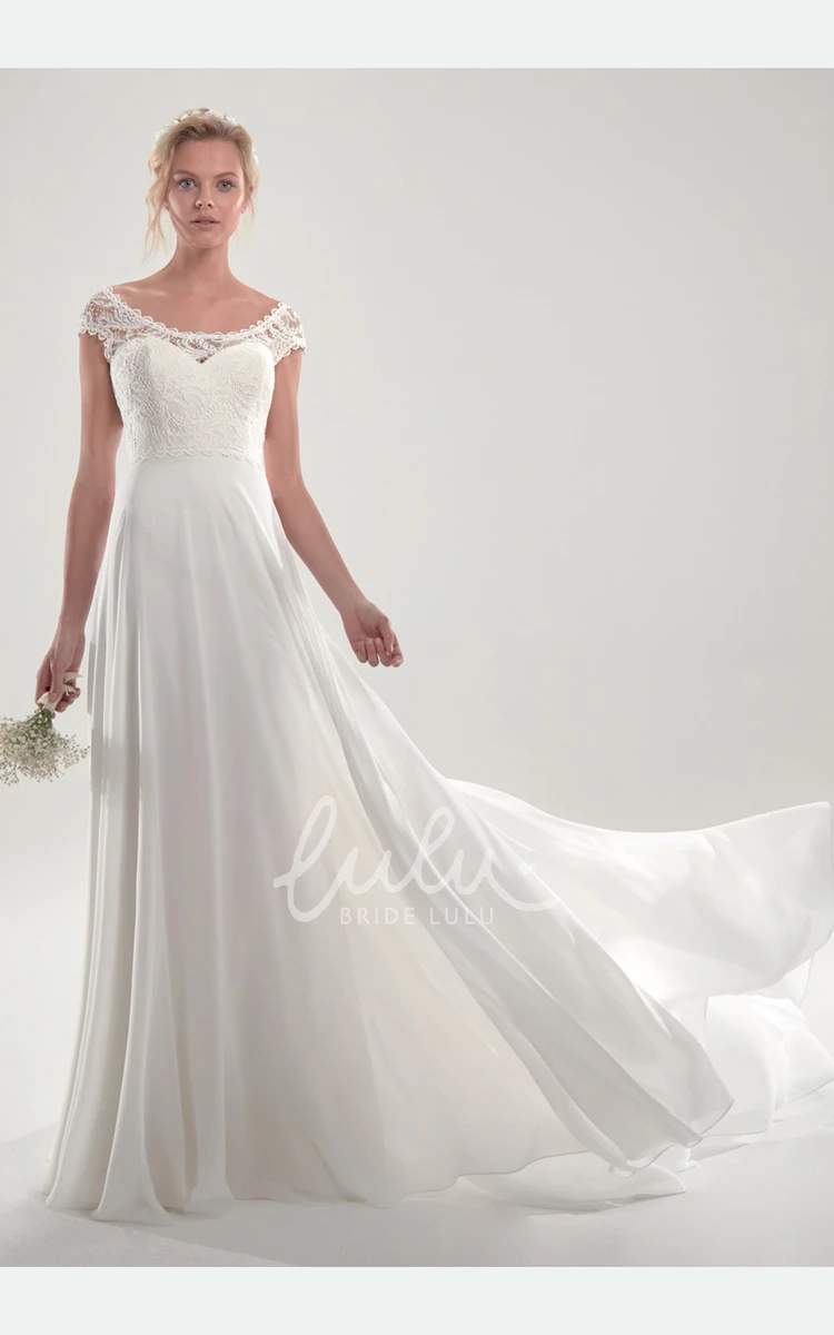 Short Sleeve Chiffon Wedding Dress with Chapel Train Gorgeous