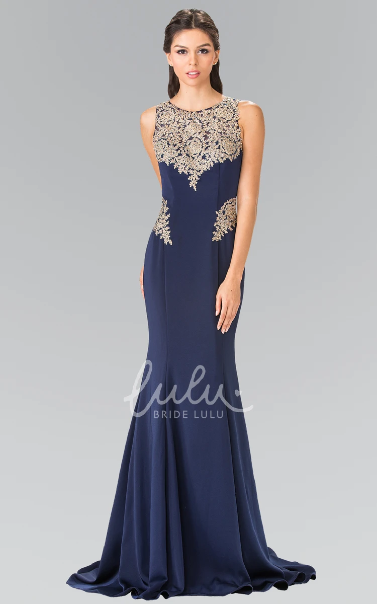 Beaded Jersey Maxi Dress with Scoop Neckline and Brush Train for Prom