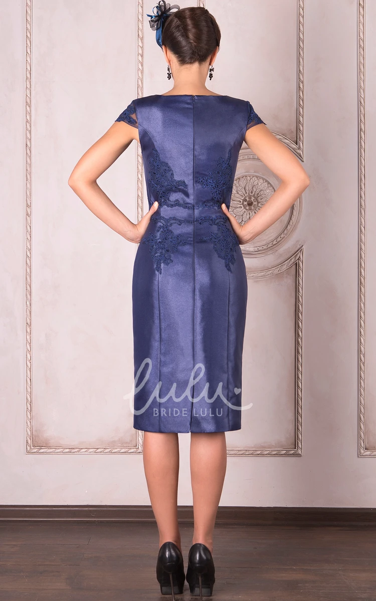 Cap Sleeve Satin Knee-Length Mother Of The Bride Dress with Applique