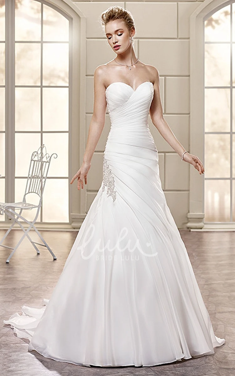 Beaded Sweetheart Satin Wedding Dress with Side Draping