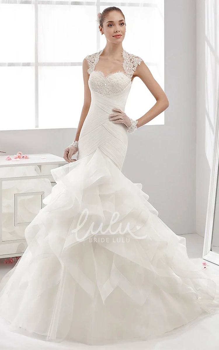 Ruched Train Mermaid Wedding Dress with Sweetheart Neckline and 3/4 Sleeves