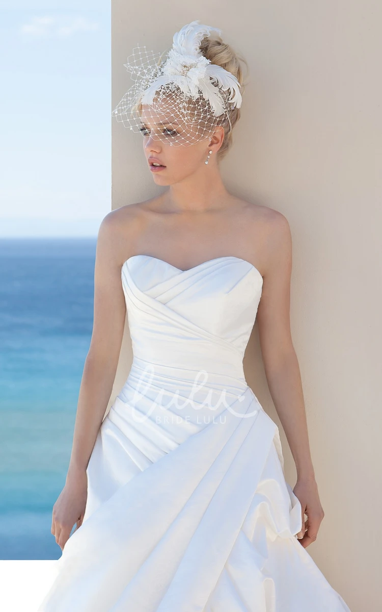 Satin Sweetheart A-Line Wedding Dress with Pick-Up Skirt Classy Bridal Gown