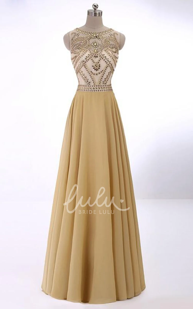 Crystal Scoop Sleeveless Chiffon A-Line Formal Dress