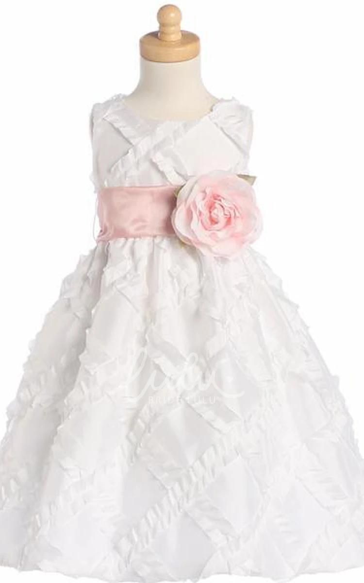 Tiered Taffeta Tea-Length Flower Girl Dress with Embroidery Simple Wedding Dress