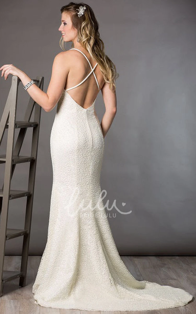 Beaded Sheath Wedding Dress with Sweetheart Neckline and Criss-Cross Spaghetti Straps