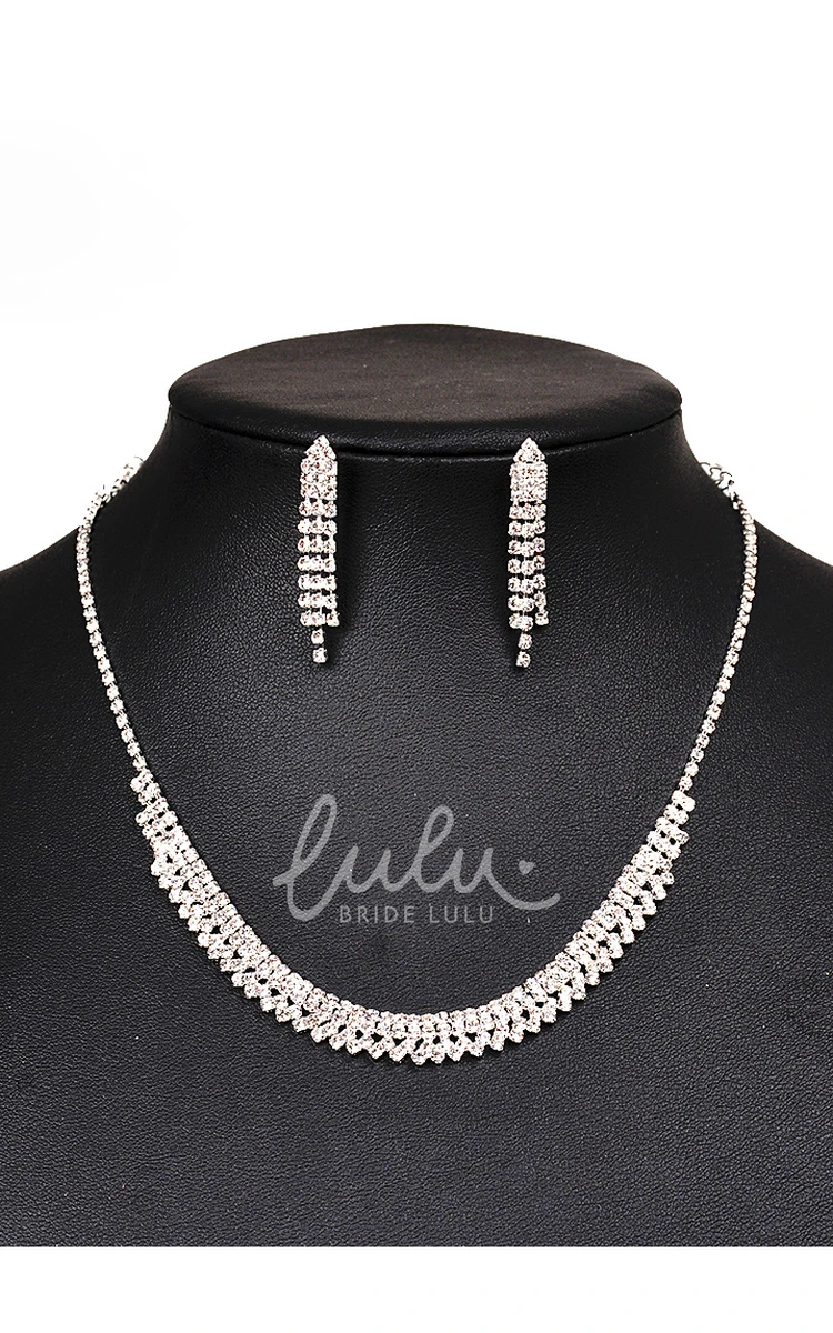 Classic Bridal and Cocktail Party Rhinestone Necklace and Earrings Jewelry Set