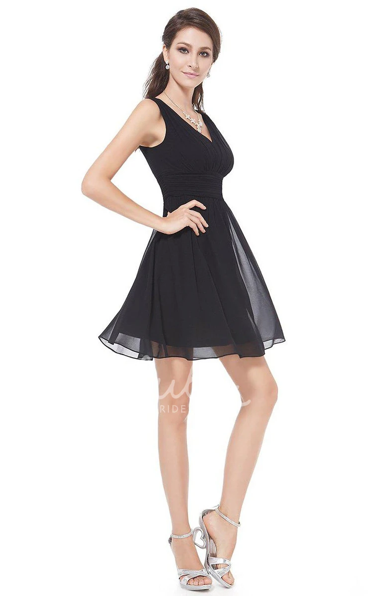 Ruched V-neck Short Chiffon Dress for Bridesmaids