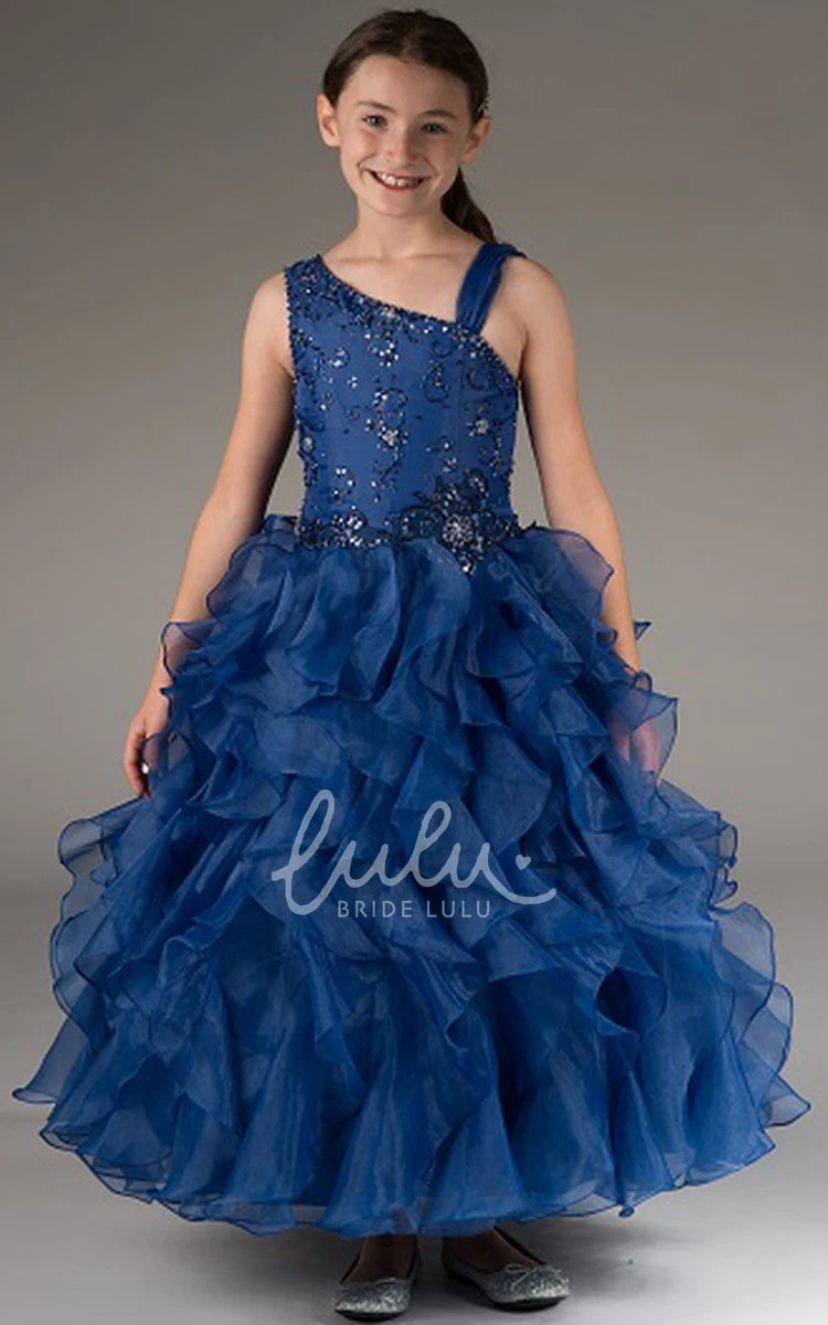 Tiered Organza Ball Gown with Crystals for Flower Girls