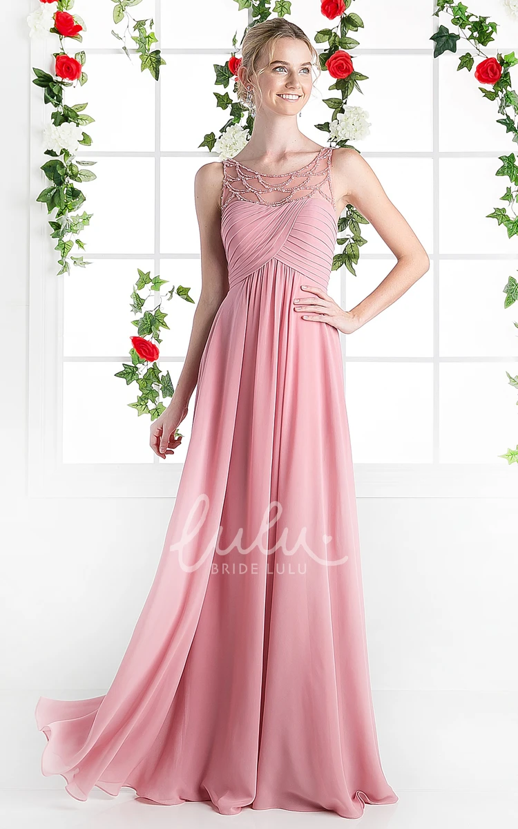 Sleeveless A-Line Chiffon Bridesmaid Dress with Beading and Ruching