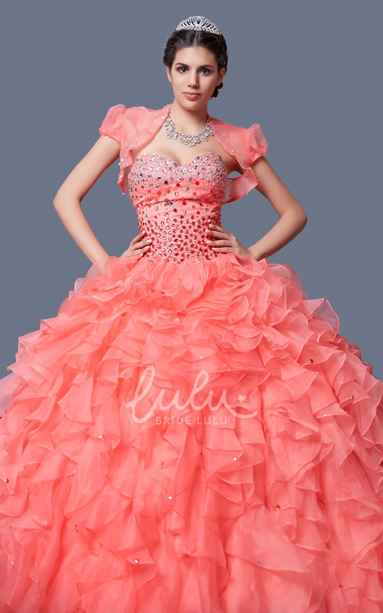 Organza Ruffle Beaded Quincenera Dress