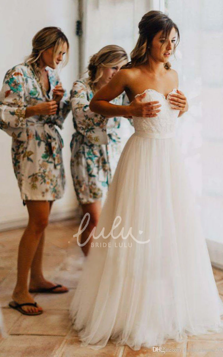 Sweetheart Lace Tulle Open Back Wedding Dress Bohemian A Line Style