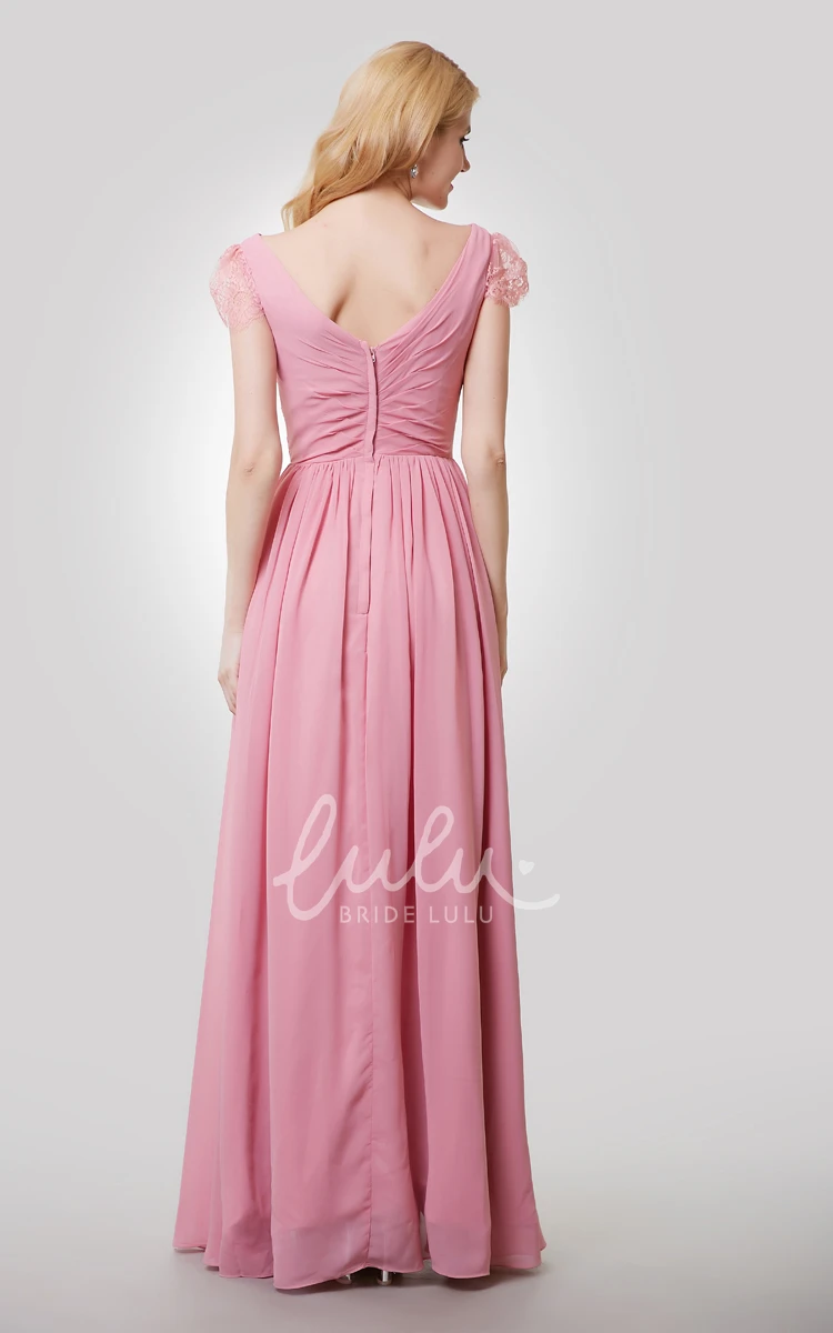 Cap Sleeve V-Neck Chiffon Dress Unique Bridesmaid Dress