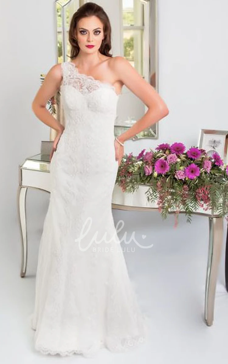 One-Shoulder Sheath Lace Wedding Dress Unique Wedding Dress